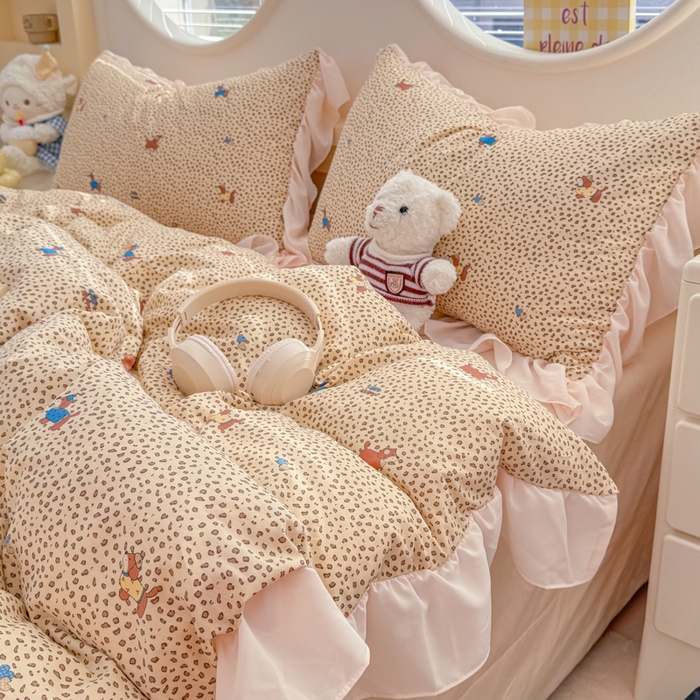 91家纺网 家纺一手货源 找家纺 橘子家 2026新款全棉雪纺四件套 豹纹小狗