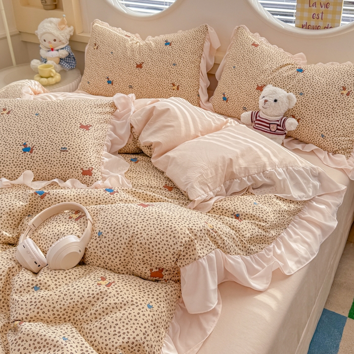 91家纺网 家纺一手货源 找家纺 橘子家 2026新款全棉雪纺四件套 豹纹小狗