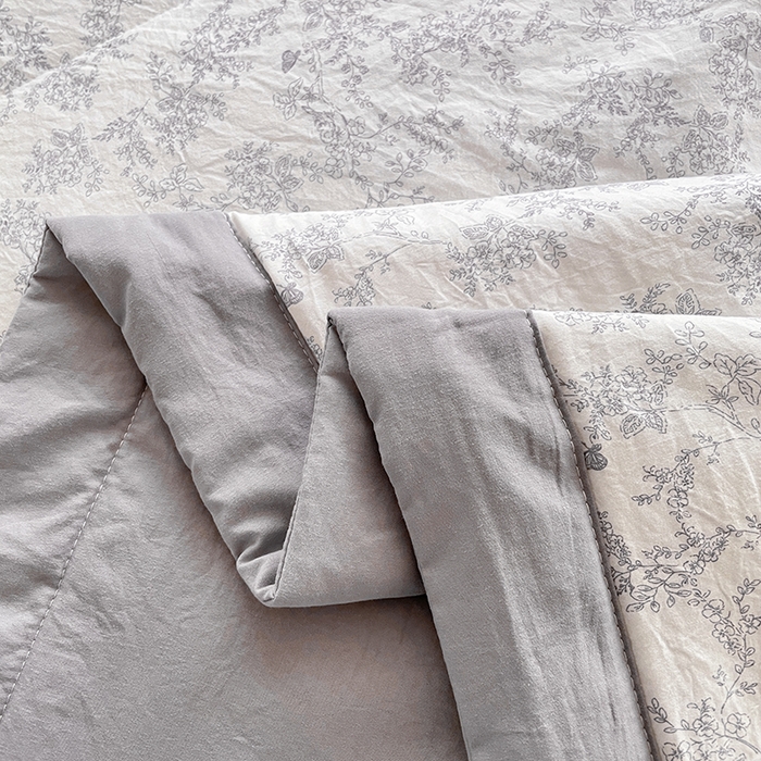 91家纺网 家纺一手货源 找家纺 艺慕家纺 2026新款直播热款古法仿棉AB版水洗棉印花双层蕾丝花边夏被床盖四件套 AB版-素影