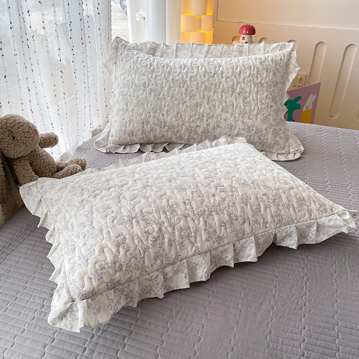 91家纺网 家纺一手货源 找家纺 艺慕家纺 2026新款直播热款古法仿棉AB版水洗棉印花双层蕾丝花边夏被床盖四件套 AB版-素影