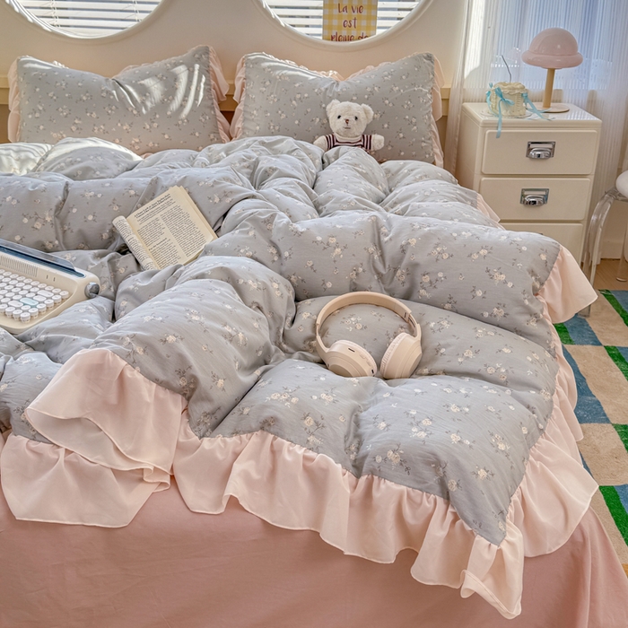 91家纺网 家纺一手货源 找家纺 橘子家 2026新款全棉雪纺四件套 浮影