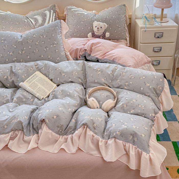 91家纺网 家纺一手货源 找家纺 橘子家 2026新款全棉雪纺四件套 浮影