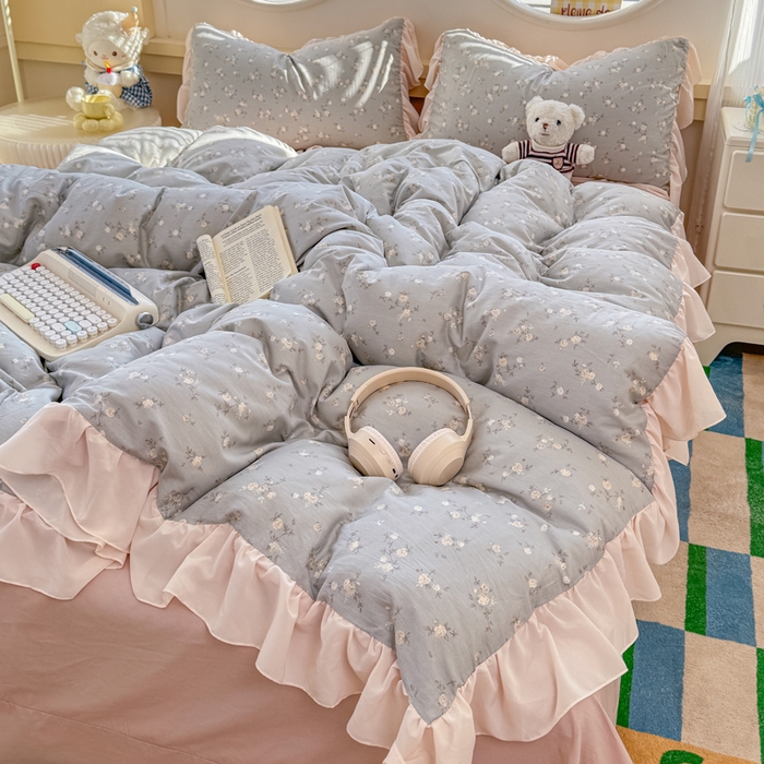 91家纺网 家纺一手货源 找家纺 橘子家 2026新款全棉雪纺四件套 浮影