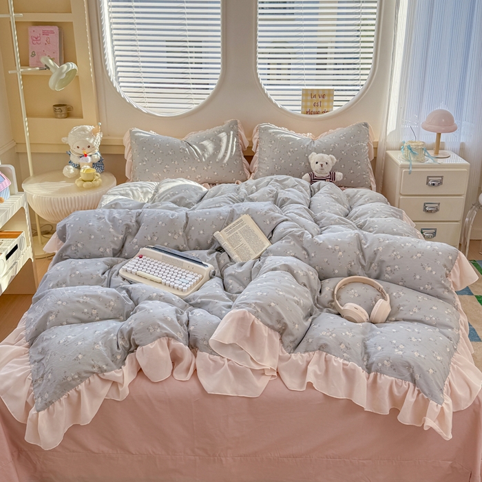 91家纺网 家纺一手货源 找家纺 橘子家 2026新款全棉雪纺四件套 浮影