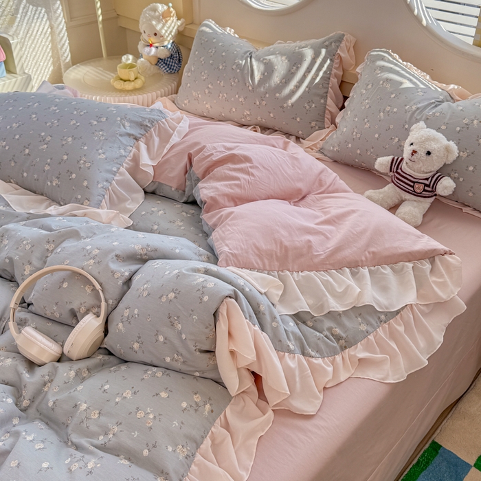 91家纺网 家纺一手货源 找家纺 橘子家 2026新款全棉雪纺四件套 浮影