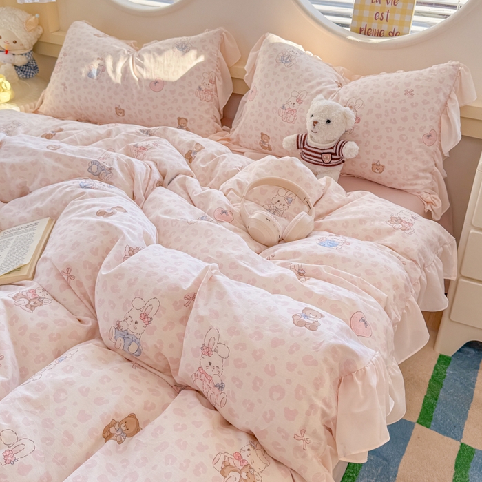 91家纺网 家纺一手货源 找家纺 橘子家 2026新款全棉雪纺四件套 可可兔