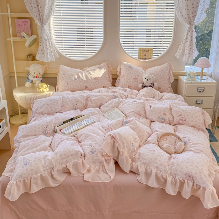 91家纺网 家纺一手货源 找家纺 橘子家 2026新款全棉雪纺四件套 可可兔