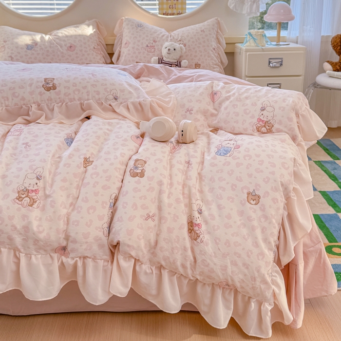 91家纺网 家纺一手货源 找家纺 橘子家 2026新款全棉雪纺四件套 可可兔