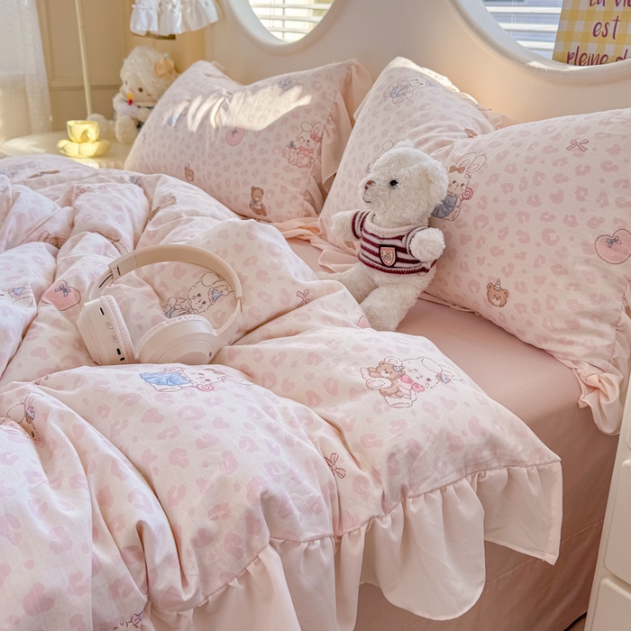 91家纺网 家纺一手货源 找家纺 橘子家 2026新款全棉雪纺四件套 可可兔