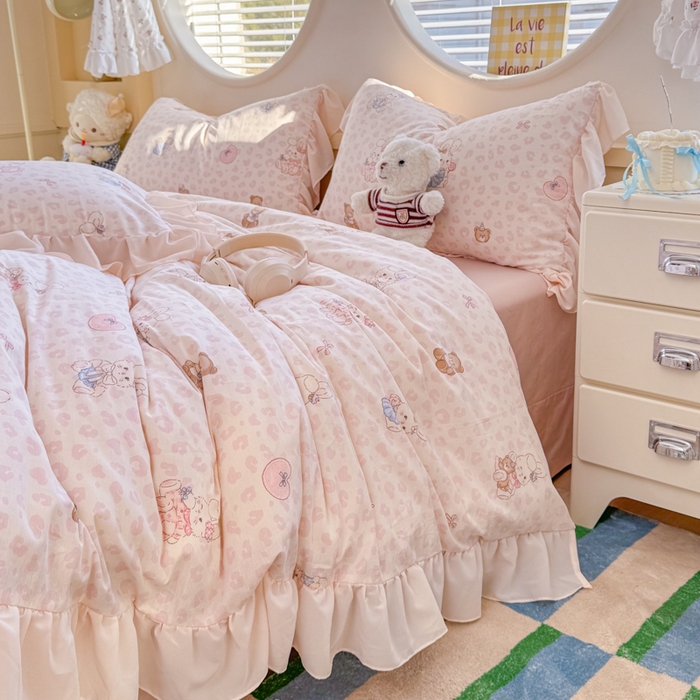 91家纺网 家纺一手货源 找家纺 橘子家 2026新款全棉雪纺四件套 可可兔