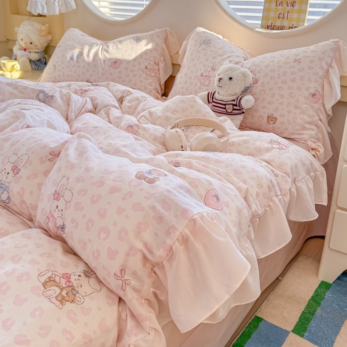 91家纺网 家纺一手货源 找家纺 橘子家 2026新款全棉雪纺四件套 可可兔