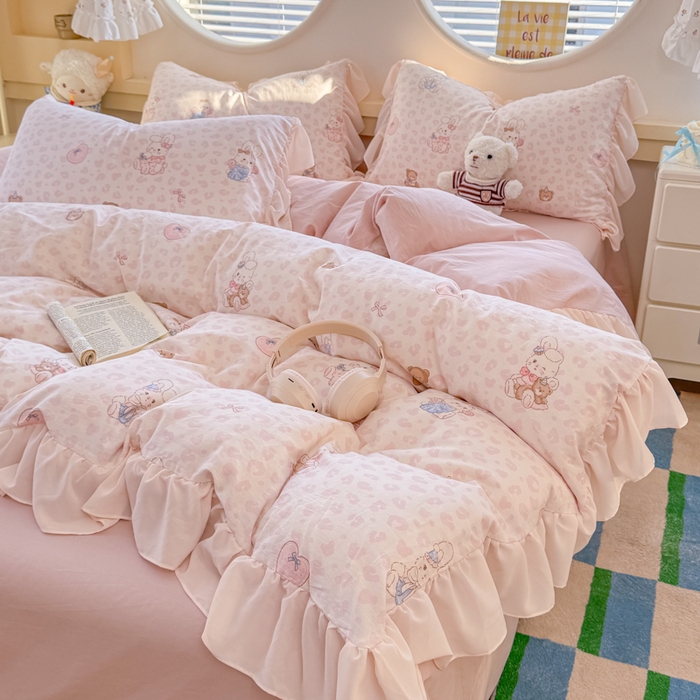 91家纺网 家纺一手货源 找家纺 橘子家 2026新款全棉雪纺四件套 可可兔