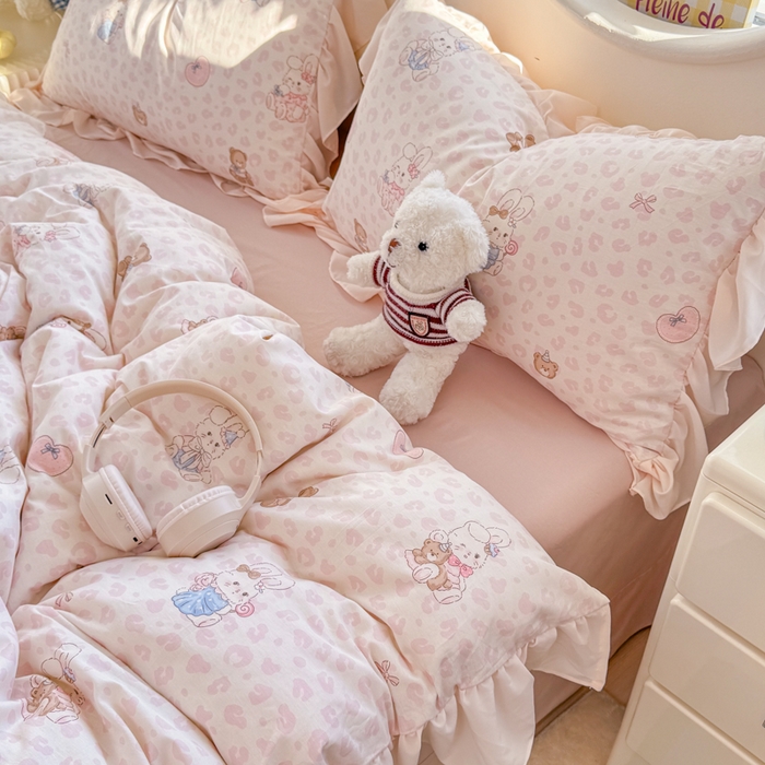 91家纺网 家纺一手货源 找家纺 橘子家 2026新款全棉雪纺四件套 可可兔