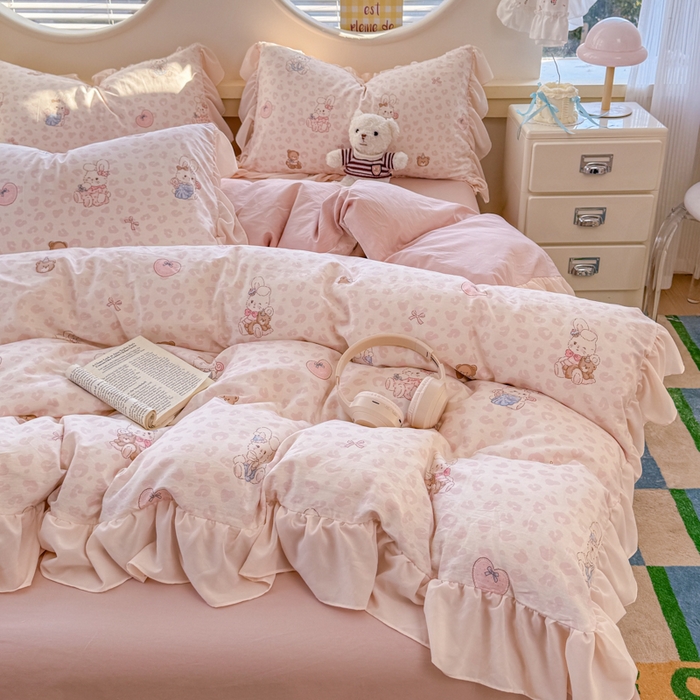 91家纺网 家纺一手货源 找家纺 橘子家 2026新款全棉雪纺四件套 可可兔