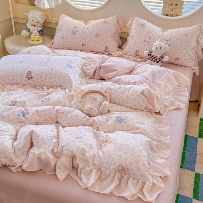 91家纺网 家纺一手货源 找家纺 橘子家 2026新款全棉雪纺四件套 可可兔