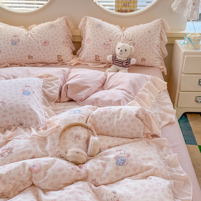 91家纺网 家纺一手货源 找家纺 橘子家 2026新款全棉雪纺四件套 可可兔