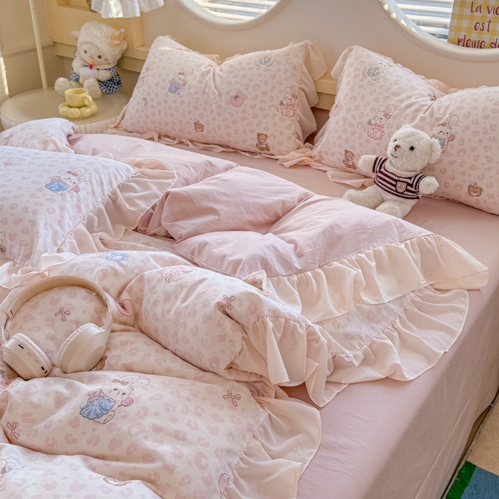 91家纺网 家纺一手货源 找家纺 橘子家 2026新款全棉雪纺四件套 可可兔