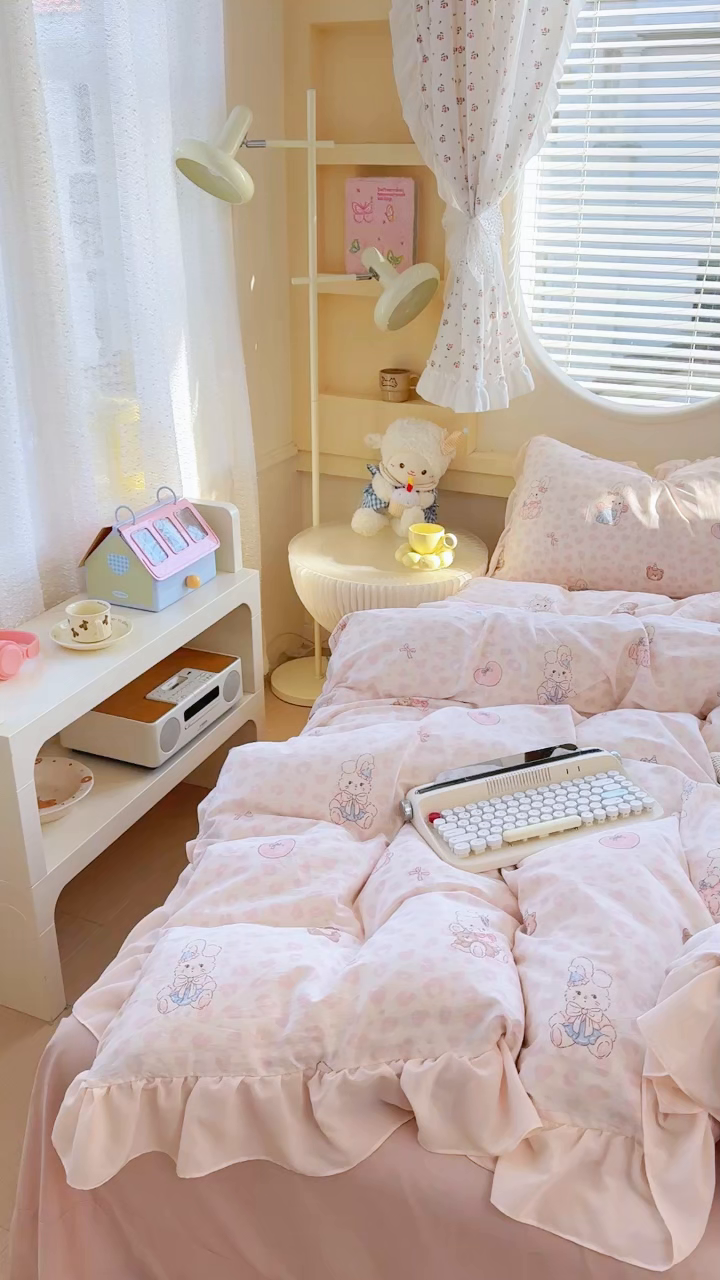 91家纺网 家纺一手货源 找家纺 橘子家 2026新款全棉雪纺四件套 可可兔