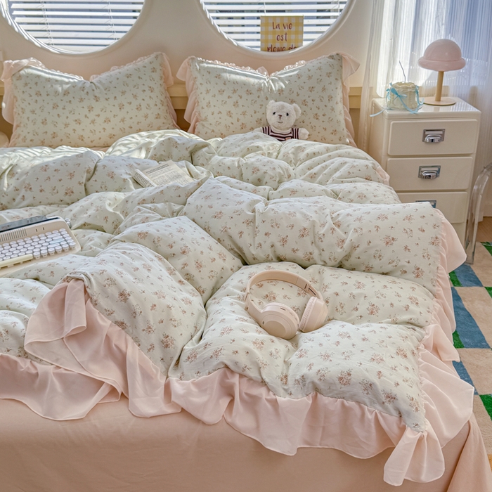 91家纺网 家纺一手货源 找家纺 橘子家 2026新款全棉雪纺四件套 漫山茶