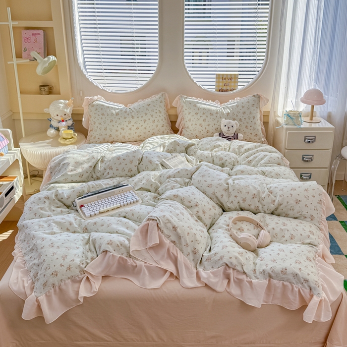 91家纺网 家纺一手货源 找家纺 橘子家 2026新款全棉雪纺四件套 漫山茶