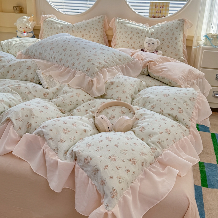 91家纺网 家纺一手货源 找家纺 橘子家 2026新款全棉雪纺四件套 漫山茶