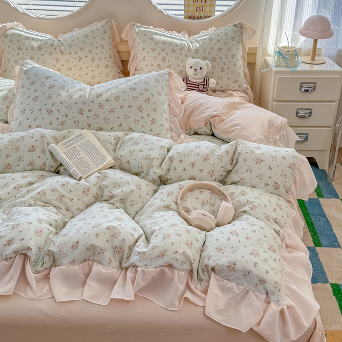 91家纺网 家纺一手货源 找家纺 橘子家 2026新款全棉雪纺四件套 漫山茶