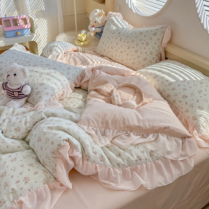 91家纺网 家纺一手货源 找家纺 橘子家 2026新款全棉雪纺四件套 漫山茶