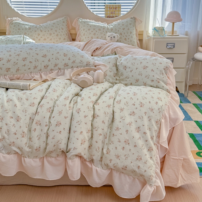 91家纺网 家纺一手货源 找家纺 橘子家 2026新款全棉雪纺四件套 漫山茶