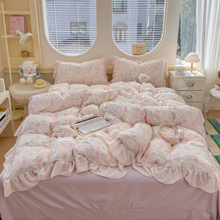 91家纺网 家纺一手货源 找家纺 橘子家 2026新款全棉雪纺四件套 秘密花园