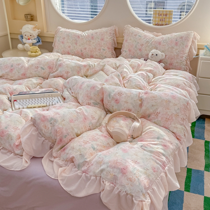 91家纺网 家纺一手货源 找家纺 橘子家 2026新款全棉雪纺四件套 秘密花园