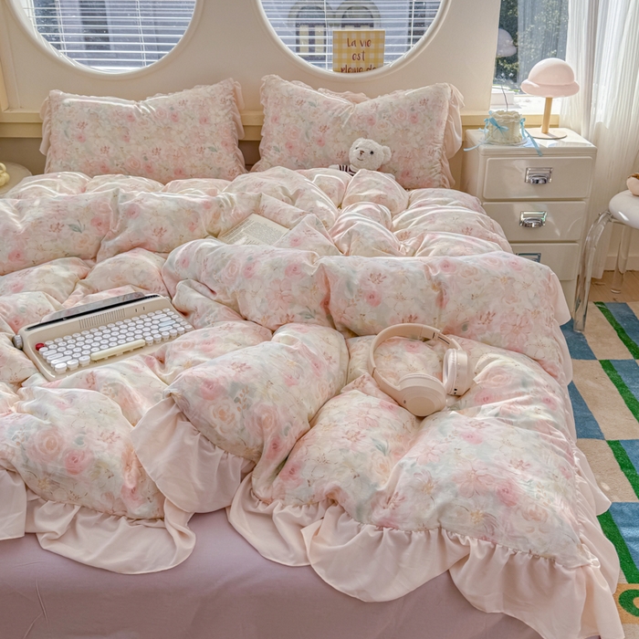 91家纺网 家纺一手货源 找家纺 橘子家 2026新款全棉雪纺四件套 秘密花园