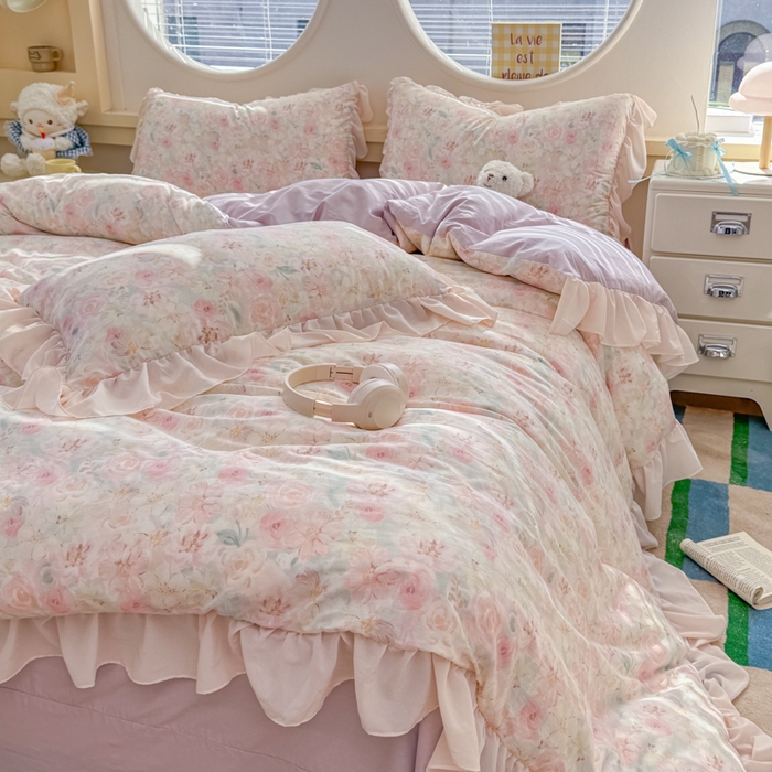 91家纺网 家纺一手货源 找家纺 橘子家 2026新款全棉雪纺四件套 秘密花园