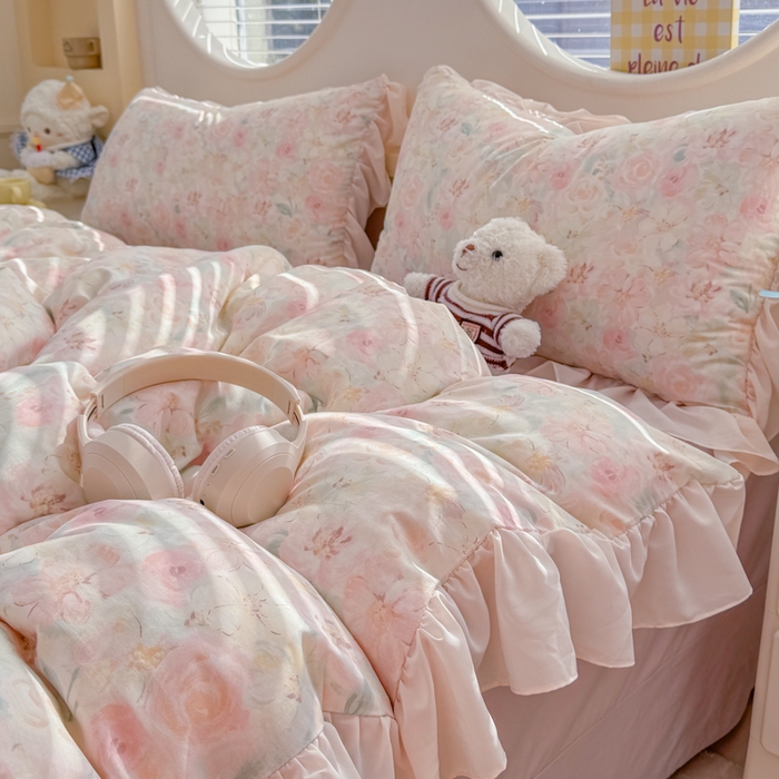 91家纺网 家纺一手货源 找家纺 橘子家 2026新款全棉雪纺四件套 秘密花园