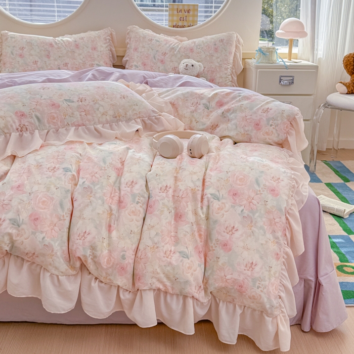 91家纺网 家纺一手货源 找家纺 橘子家 2026新款全棉雪纺四件套 秘密花园