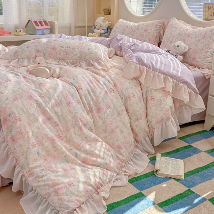 91家纺网 家纺一手货源 找家纺 橘子家 2026新款全棉雪纺四件套 秘密花园