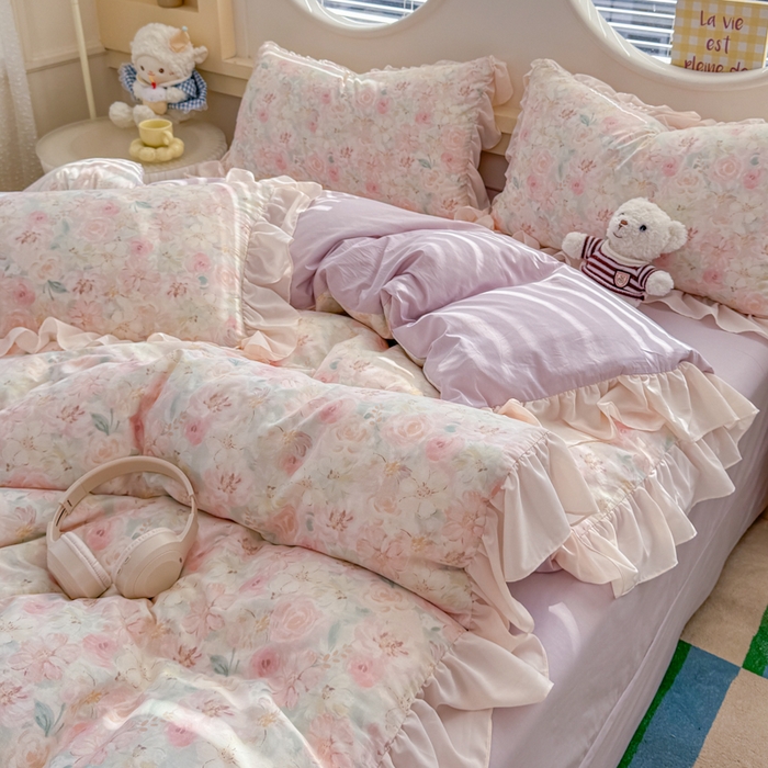 91家纺网 家纺一手货源 找家纺 橘子家 2026新款全棉雪纺四件套 秘密花园