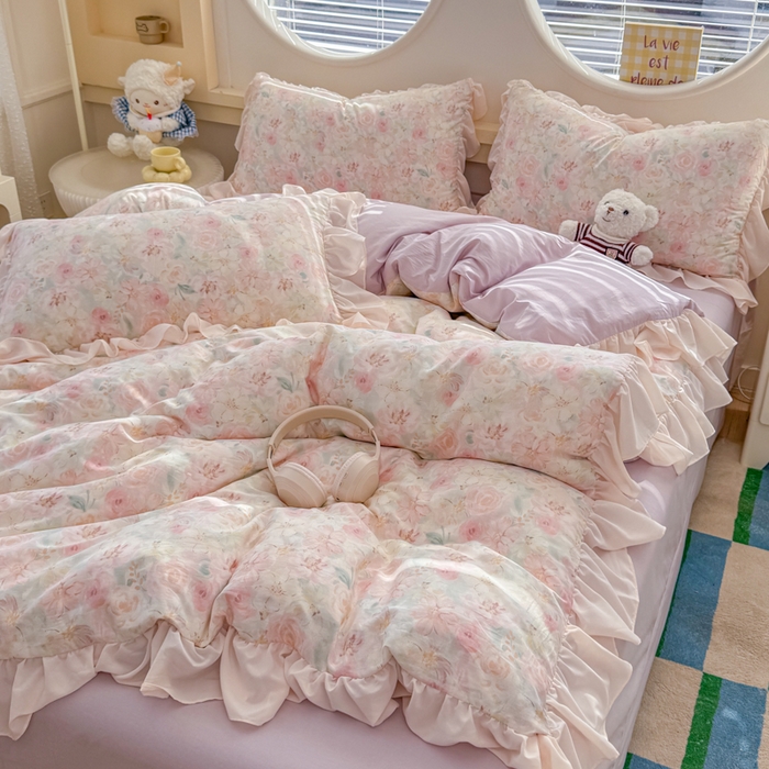 91家纺网 家纺一手货源 找家纺 橘子家 2026新款全棉雪纺四件套 秘密花园