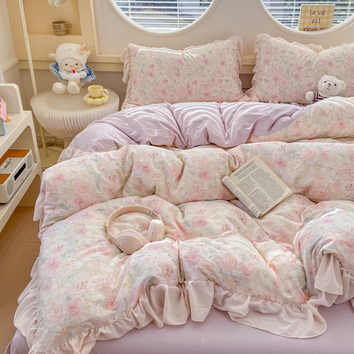 91家纺网 家纺一手货源 找家纺 橘子家 2026新款全棉雪纺四件套 秘密花园