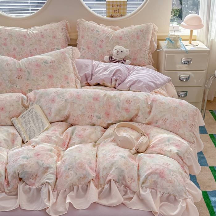 91家纺网 家纺一手货源 找家纺 橘子家 2026新款全棉雪纺四件套 秘密花园