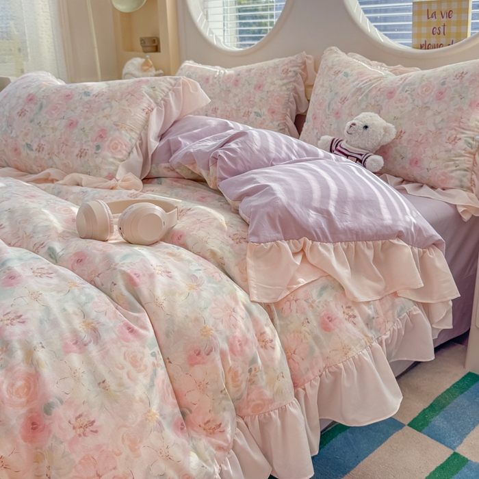 91家纺网 家纺一手货源 找家纺 橘子家 2026新款全棉雪纺四件套 秘密花园