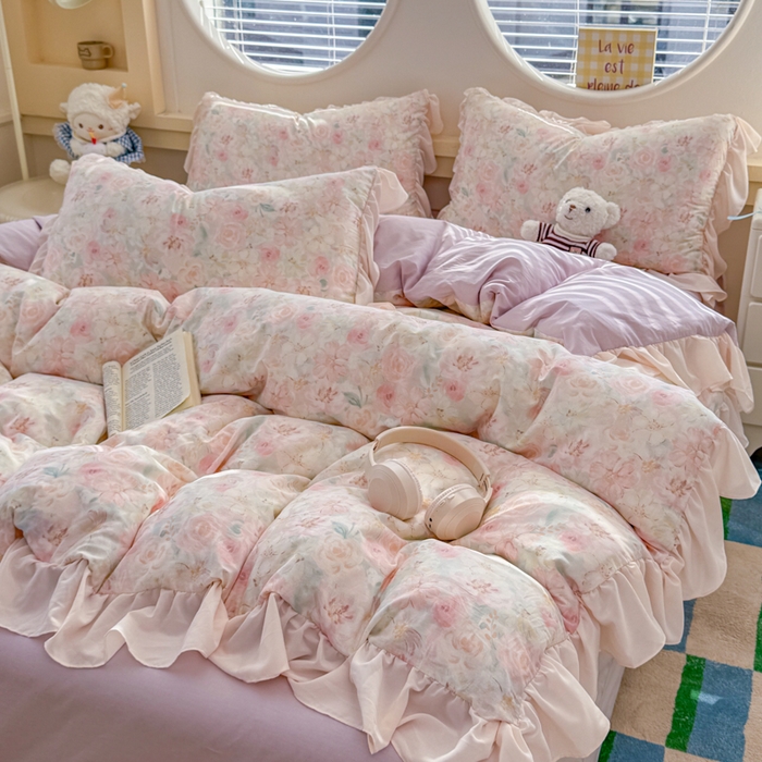 91家纺网 家纺一手货源 找家纺 橘子家 2026新款全棉雪纺四件套 秘密花园