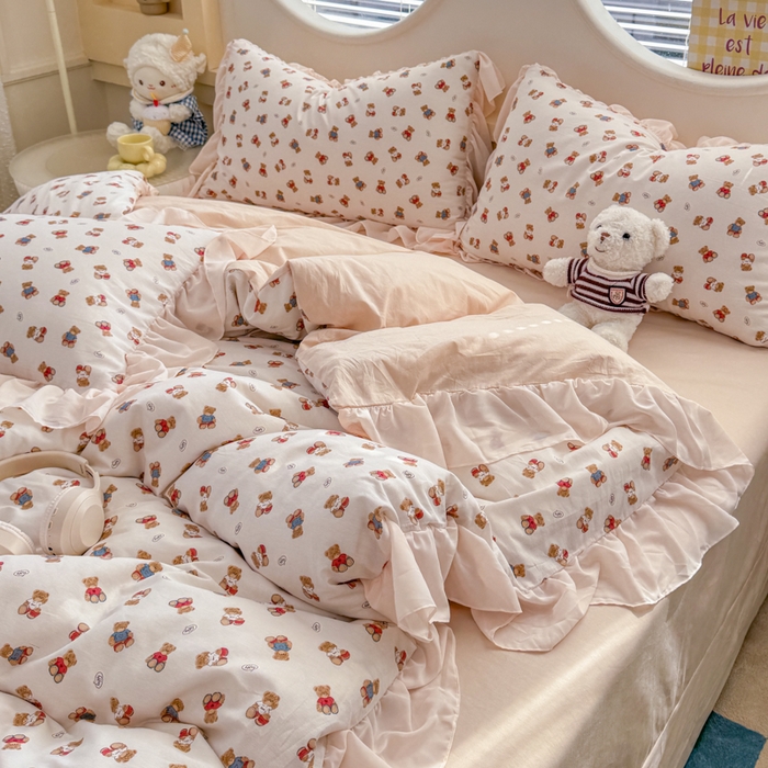 91家纺网 家纺一手货源 找家纺 橘子家 2026新款全棉雪纺四件套 泡泡熊