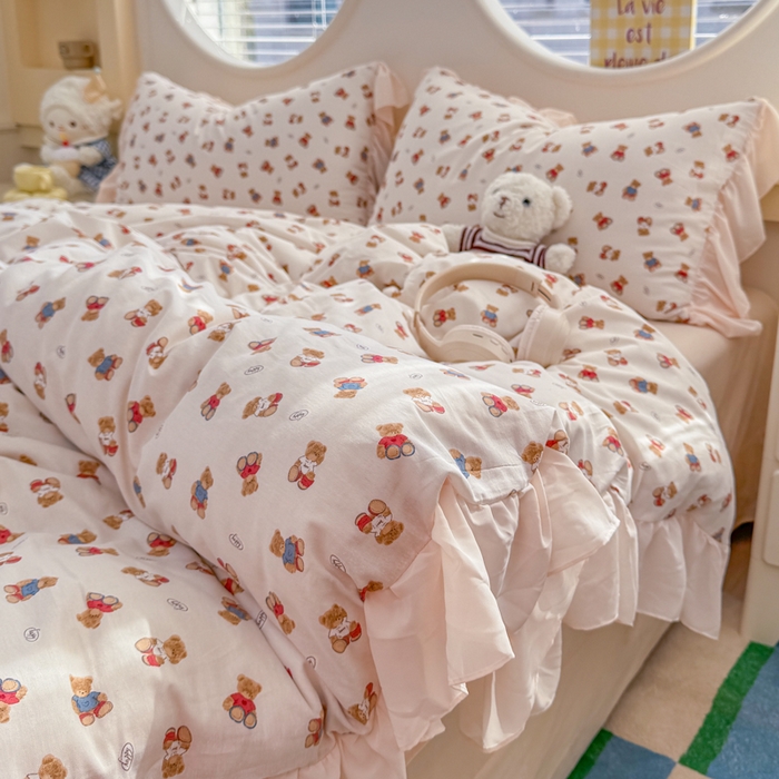 91家纺网 家纺一手货源 找家纺 橘子家 2026新款全棉雪纺四件套 泡泡熊