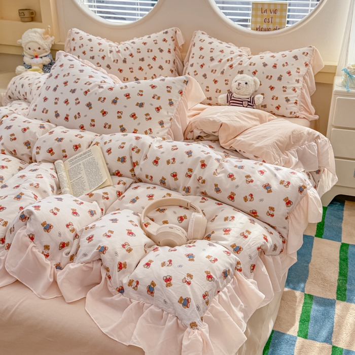 91家纺网 家纺一手货源 找家纺 橘子家 2026新款全棉雪纺四件套 泡泡熊