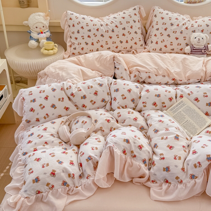 91家纺网 家纺一手货源 找家纺 橘子家 2026新款全棉雪纺四件套 泡泡熊