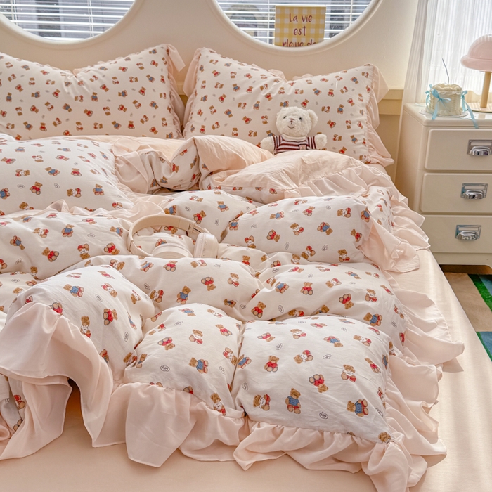 91家纺网 家纺一手货源 找家纺 橘子家 2026新款全棉雪纺四件套 泡泡熊