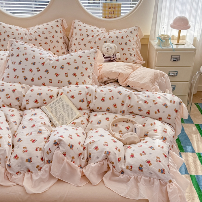 91家纺网 家纺一手货源 找家纺 橘子家 2026新款全棉雪纺四件套 泡泡熊