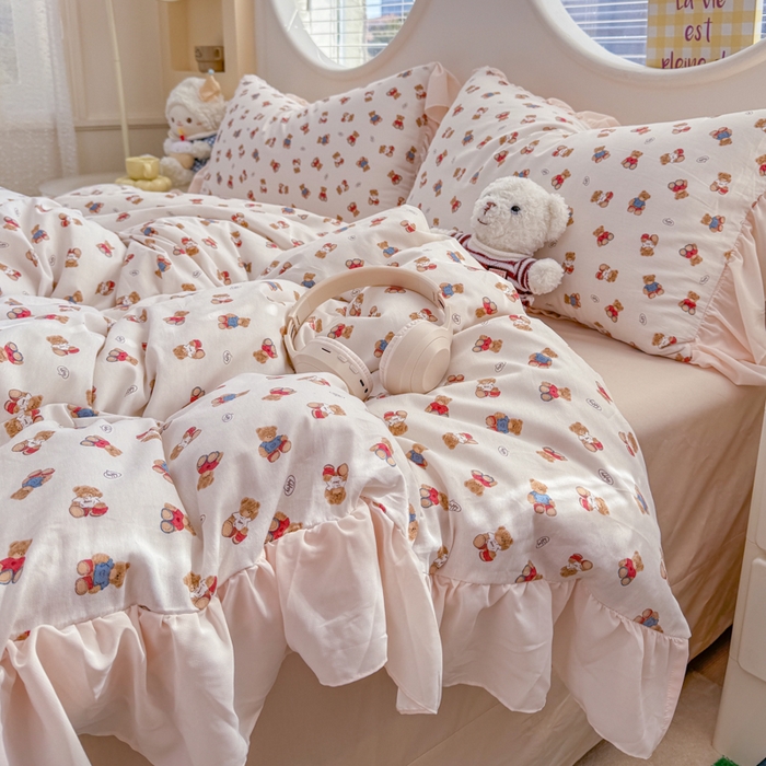 91家纺网 家纺一手货源 找家纺 橘子家 2026新款全棉雪纺四件套 泡泡熊