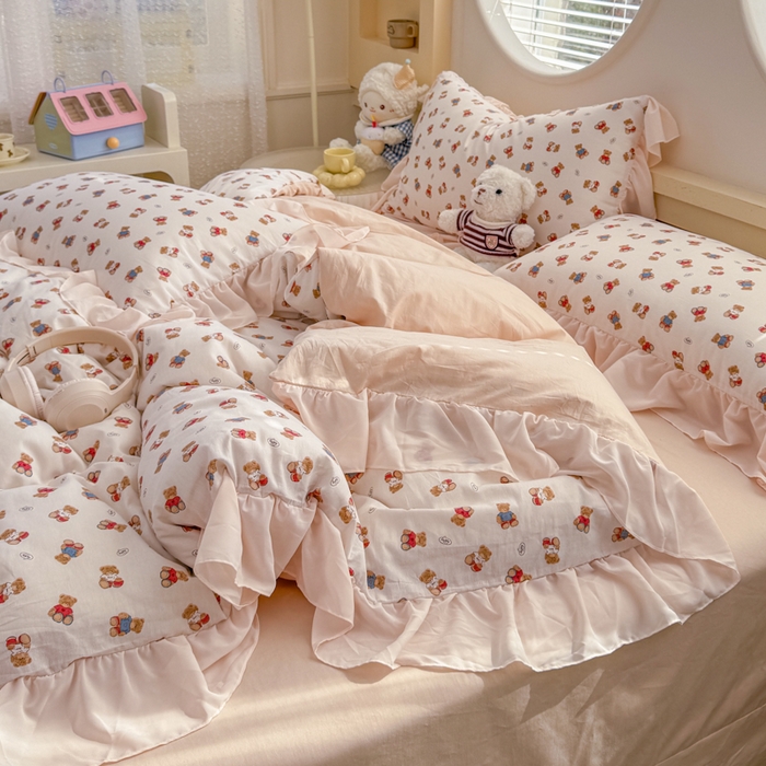 91家纺网 家纺一手货源 找家纺 橘子家 2026新款全棉雪纺四件套 泡泡熊