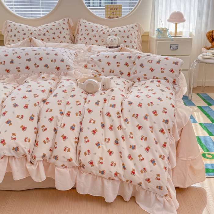 91家纺网 家纺一手货源 找家纺 橘子家 2026新款全棉雪纺四件套 泡泡熊